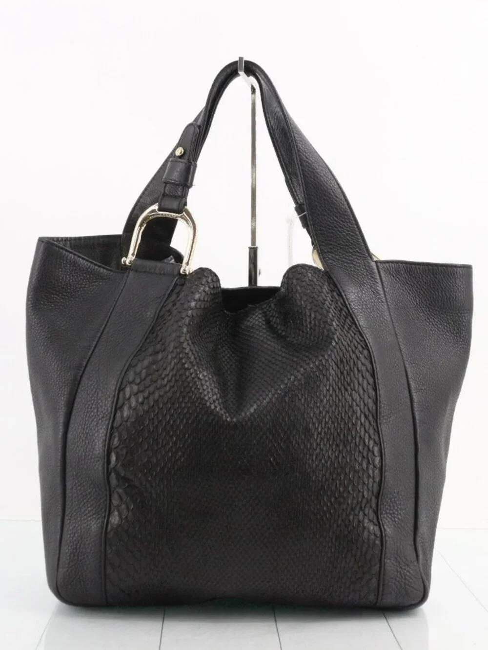 Gucci Black Leather and real Python Tote with Gold Hardware